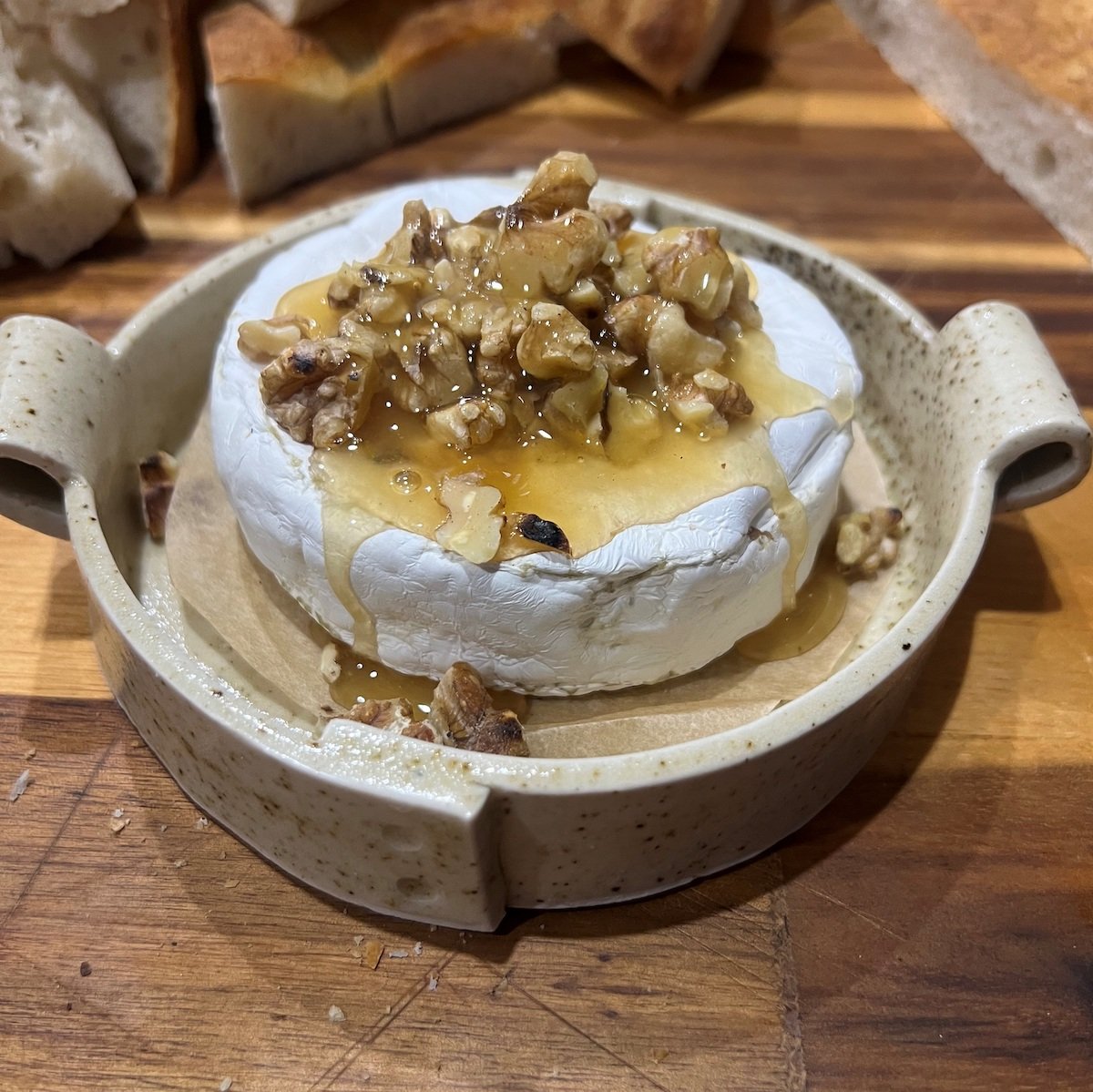 Chinchin Farm's Baked Brie with Smoked Honey & Walnuts