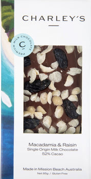 Charley's Chocolate - Macadamia & Raisin - Milk Chocolate