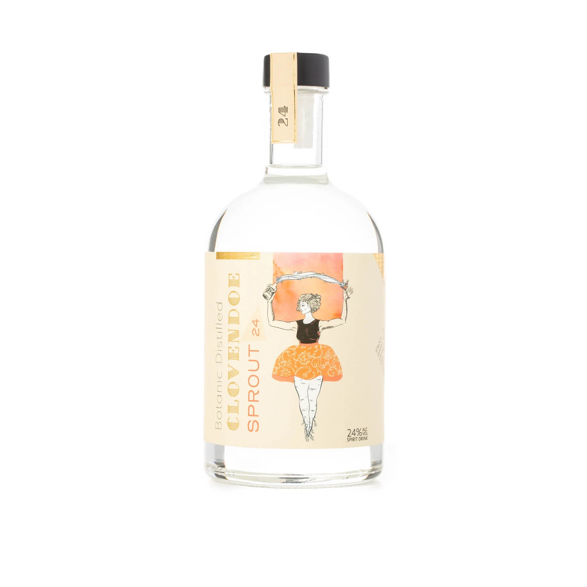 Clovendoe Distilling low alcohol spirit bottle with Notes of liquorice root and star anise are balanced with organic rose petals, cinnamon, cardamom, pink peppercorn, coriander, grapefruit & lemon peel and a sprinkle of juniper berries.