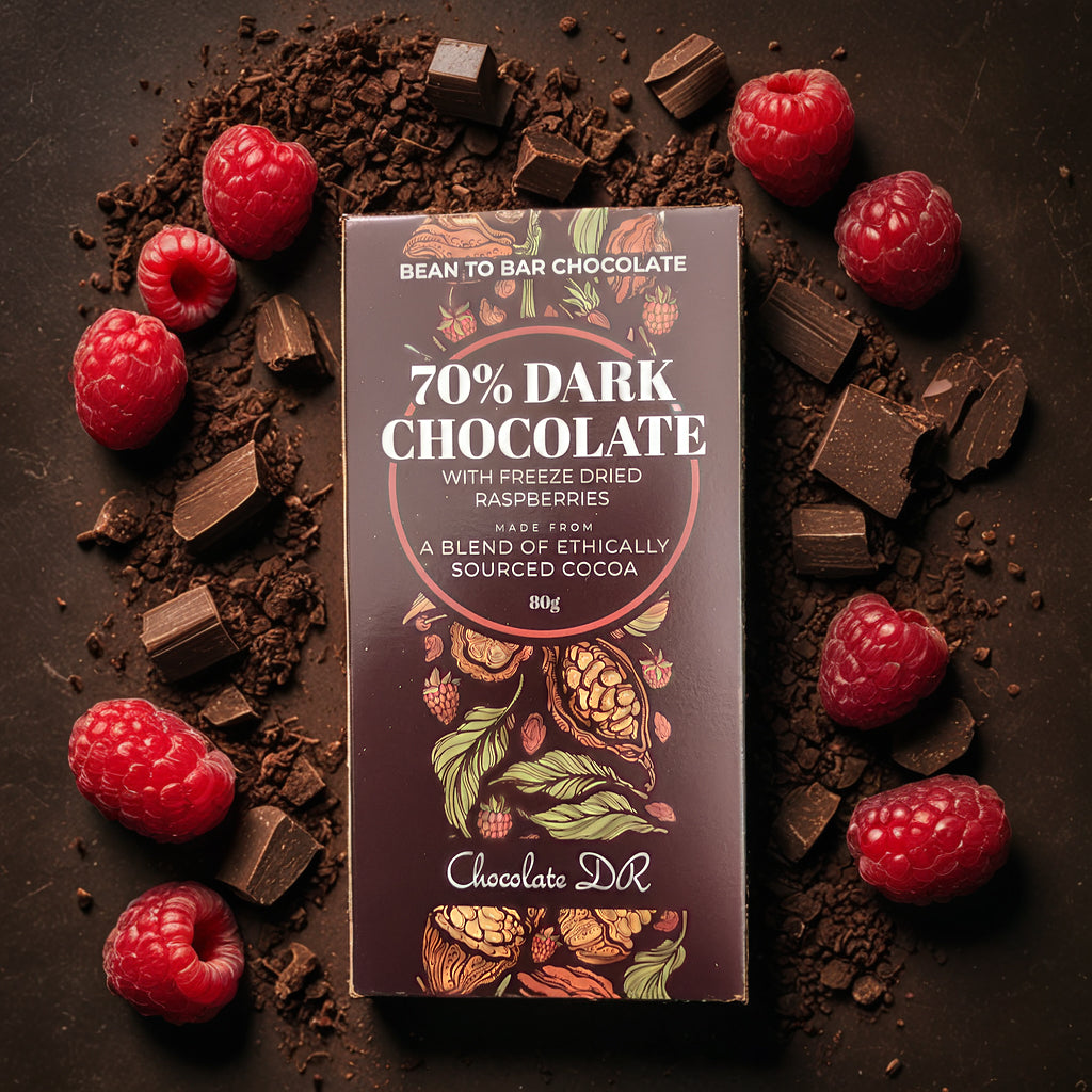 Chocolate DR - Dark Chocolate 70% with Freeze Dried Raspberries, 80g